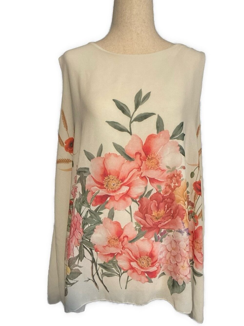 Women’s White Pink Floral A-Line Swing Tank Top Made in Italy One Size